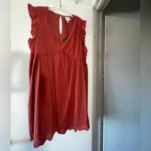 Knox Rose Women’s Dress XL V-neck Shift Eyelet Pullover Boho NEW Rust